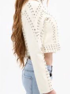 Azalea Wang cream crop Studded Cropped Jacket